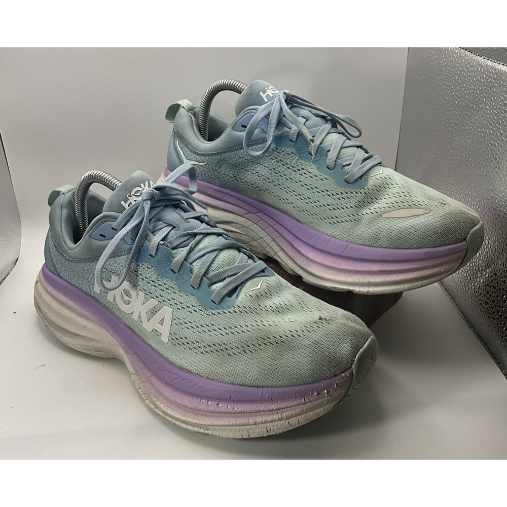 HOKA One One Bondi 8 Shoes Womens Size 9B Airy Blue Purple Max Cushion Running